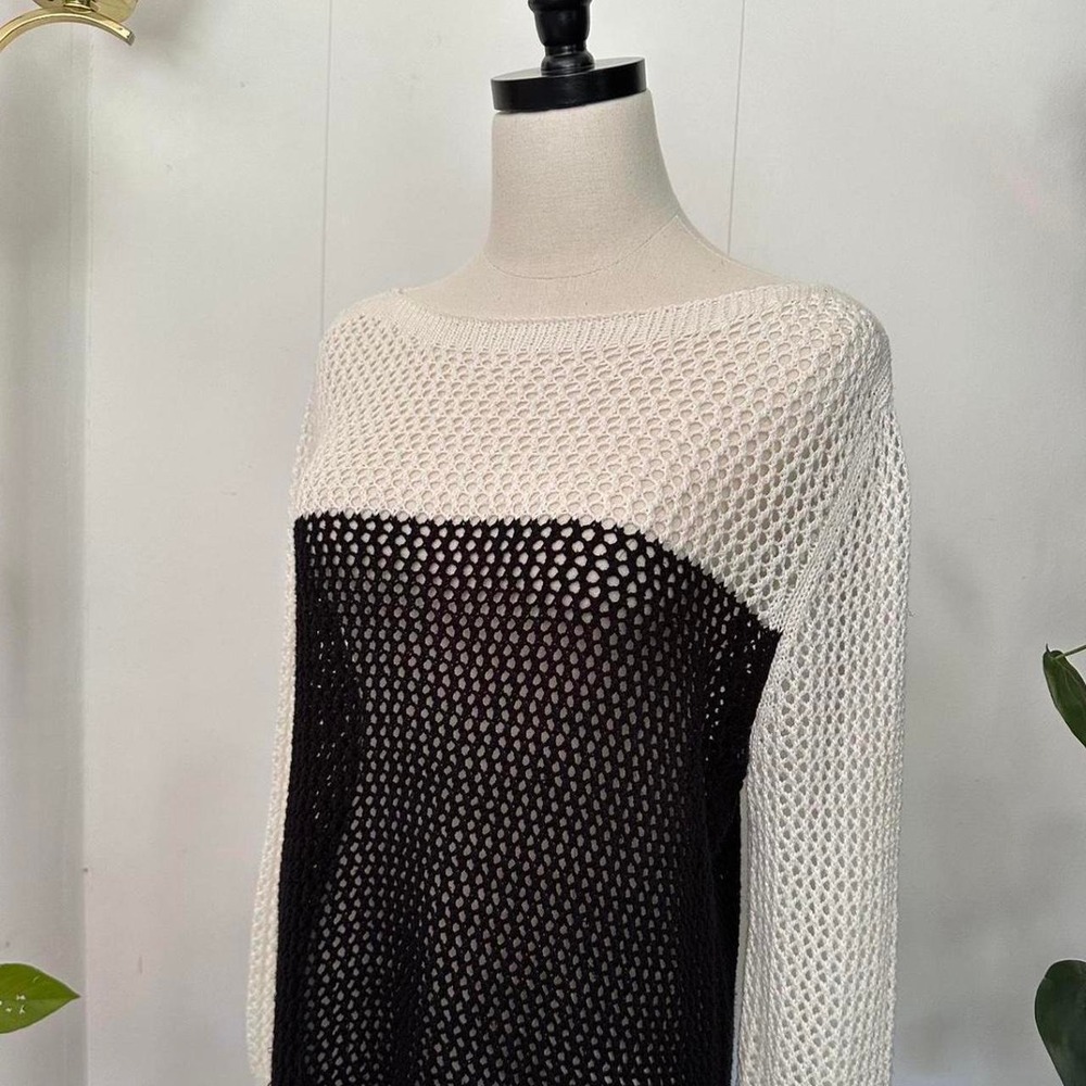 Apt 9 Womens Large Black White Color Block Open Knit Sweater Dress Mini Bodycon